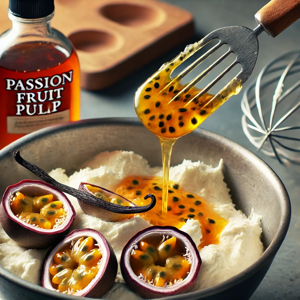 Mixing Passion Fruit Pulp and Vanilla Extract